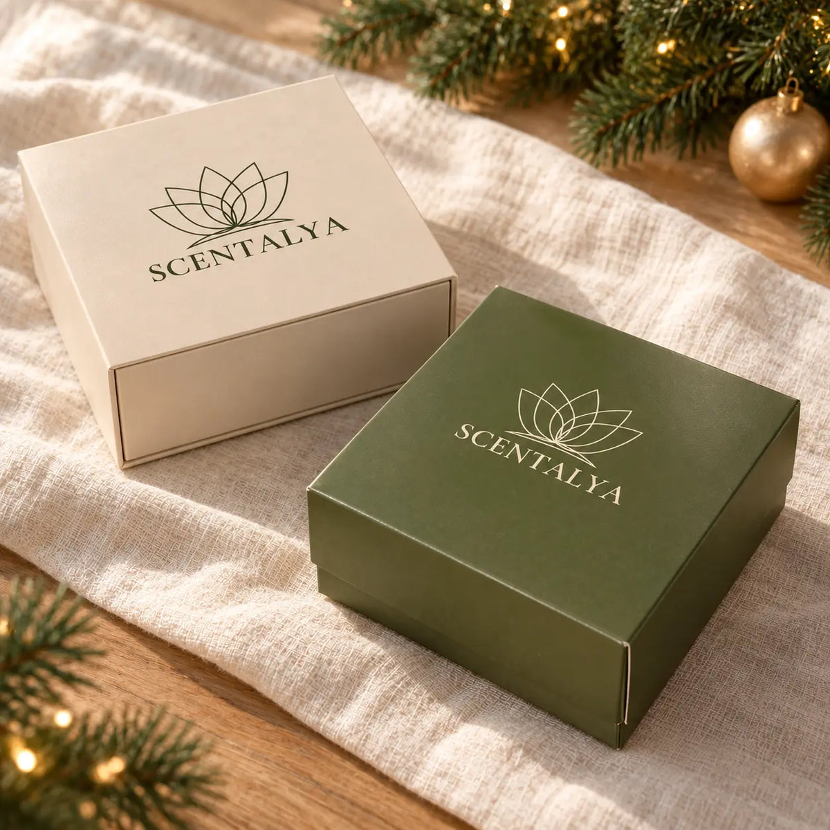Coffrets Scentalya au pied du sapin de Noël