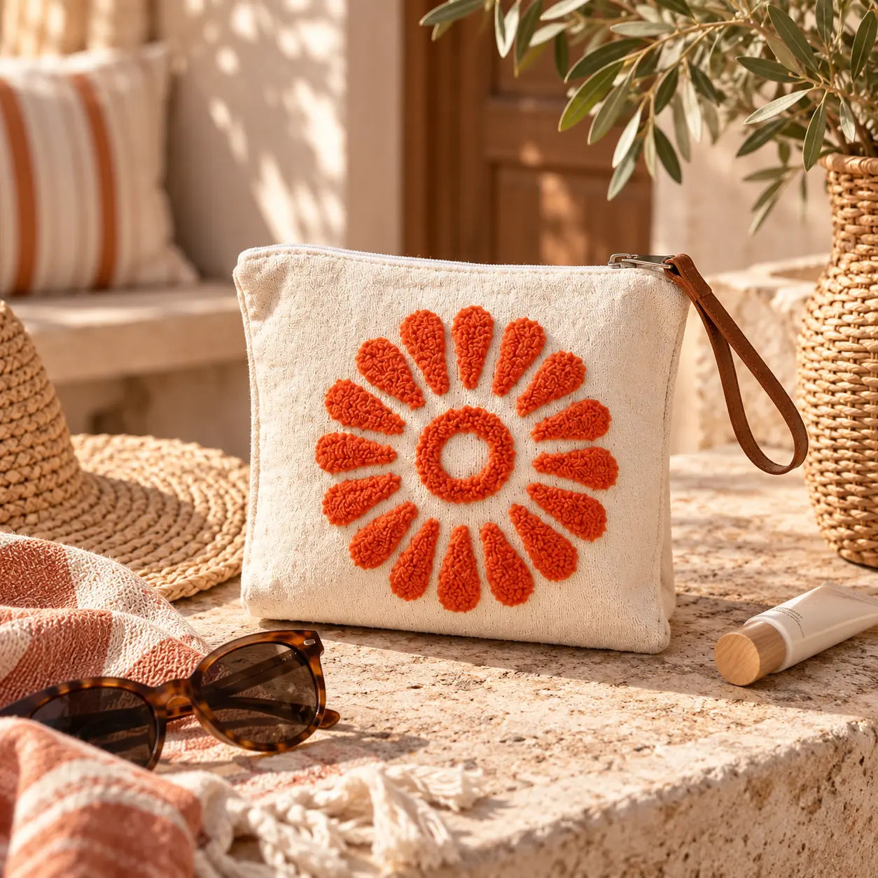 Pochette artisanale – Fleur Orange