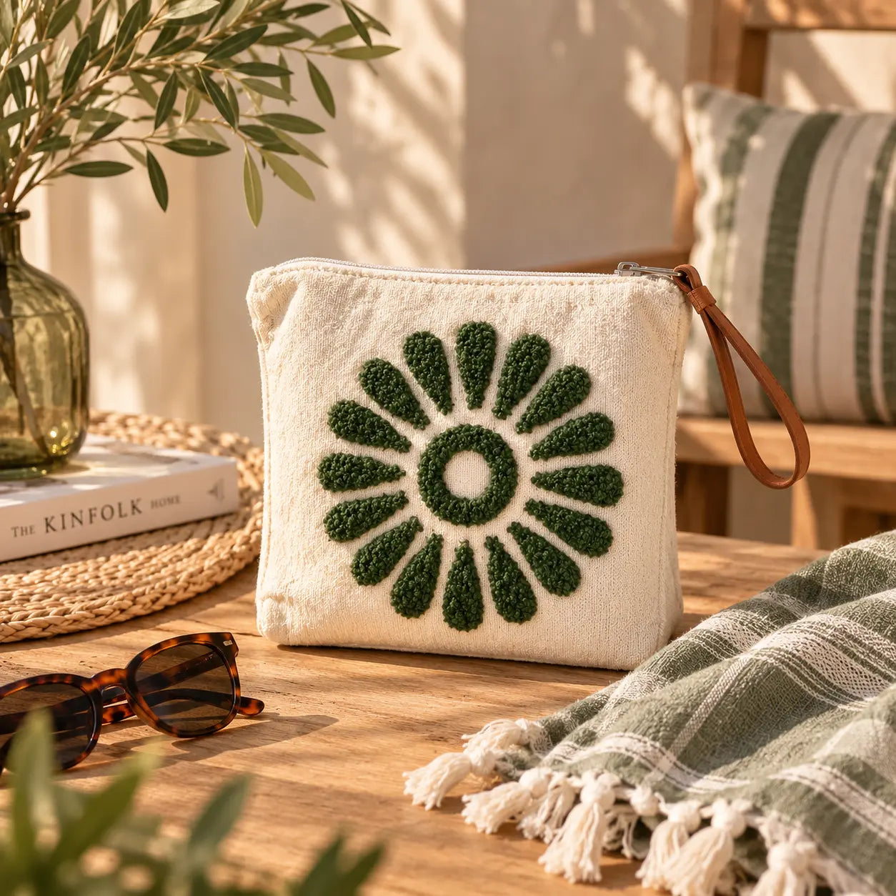 Pochette artisanale – Fleur Verte