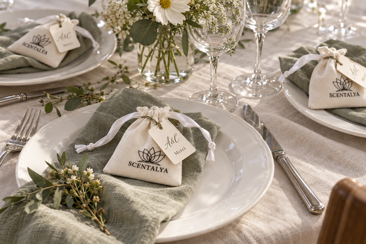 Pochons présentés cadeaux mariage