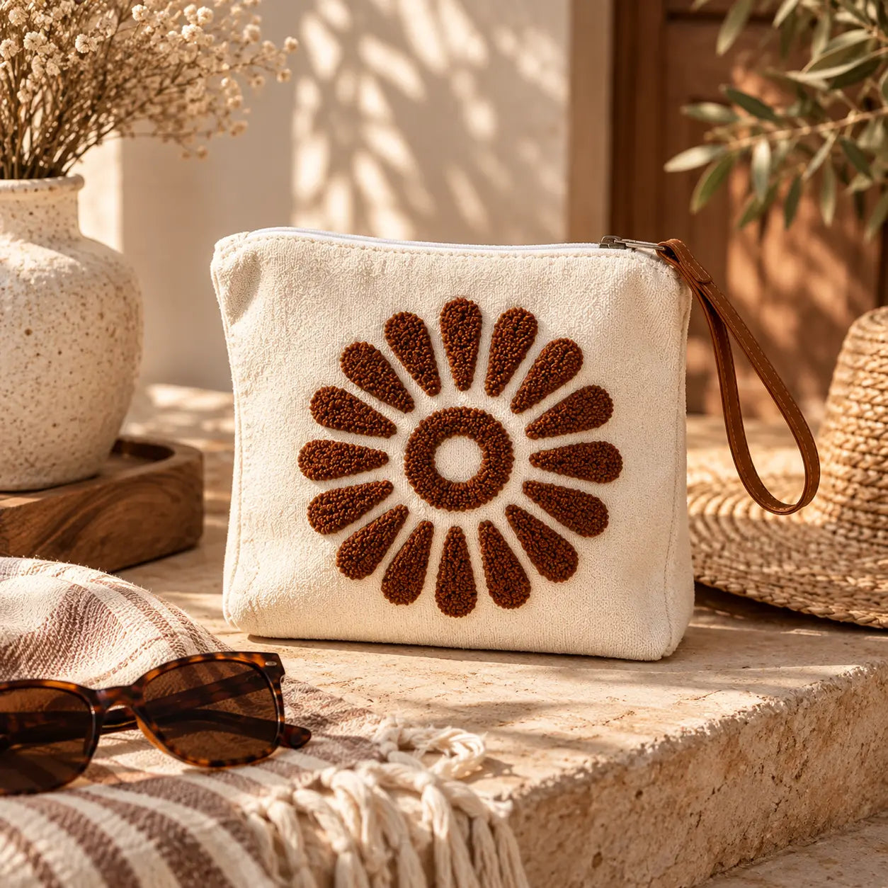 Pochette artisanale – Fleur Marron