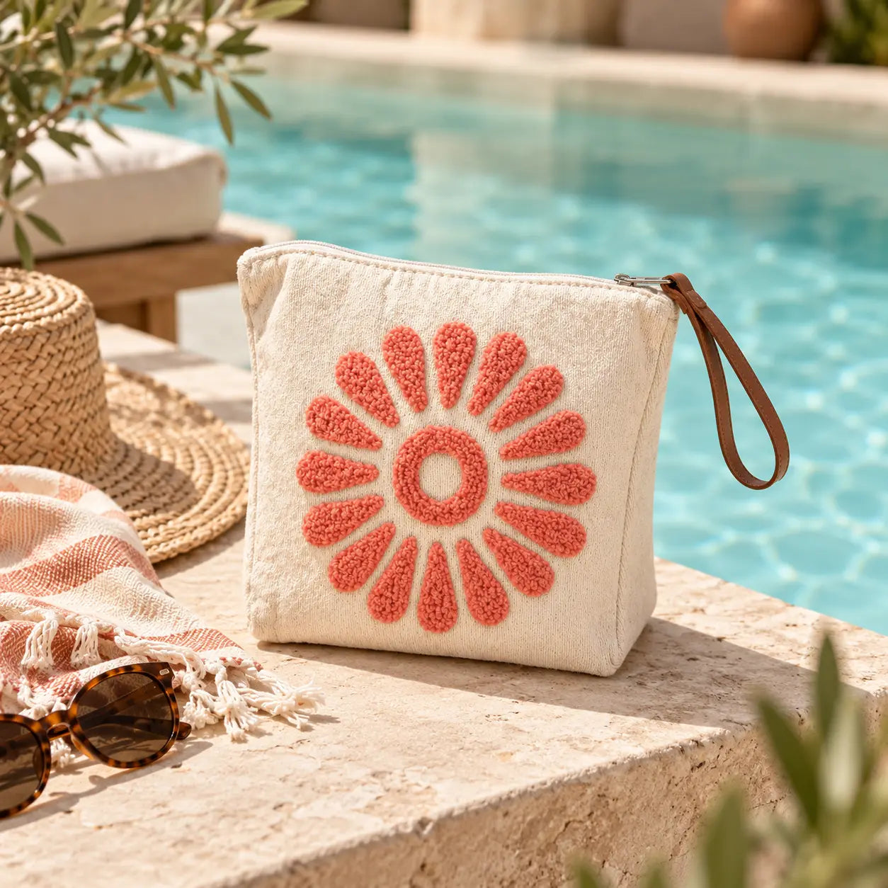 Pochette artisanale – Fleur Pêche