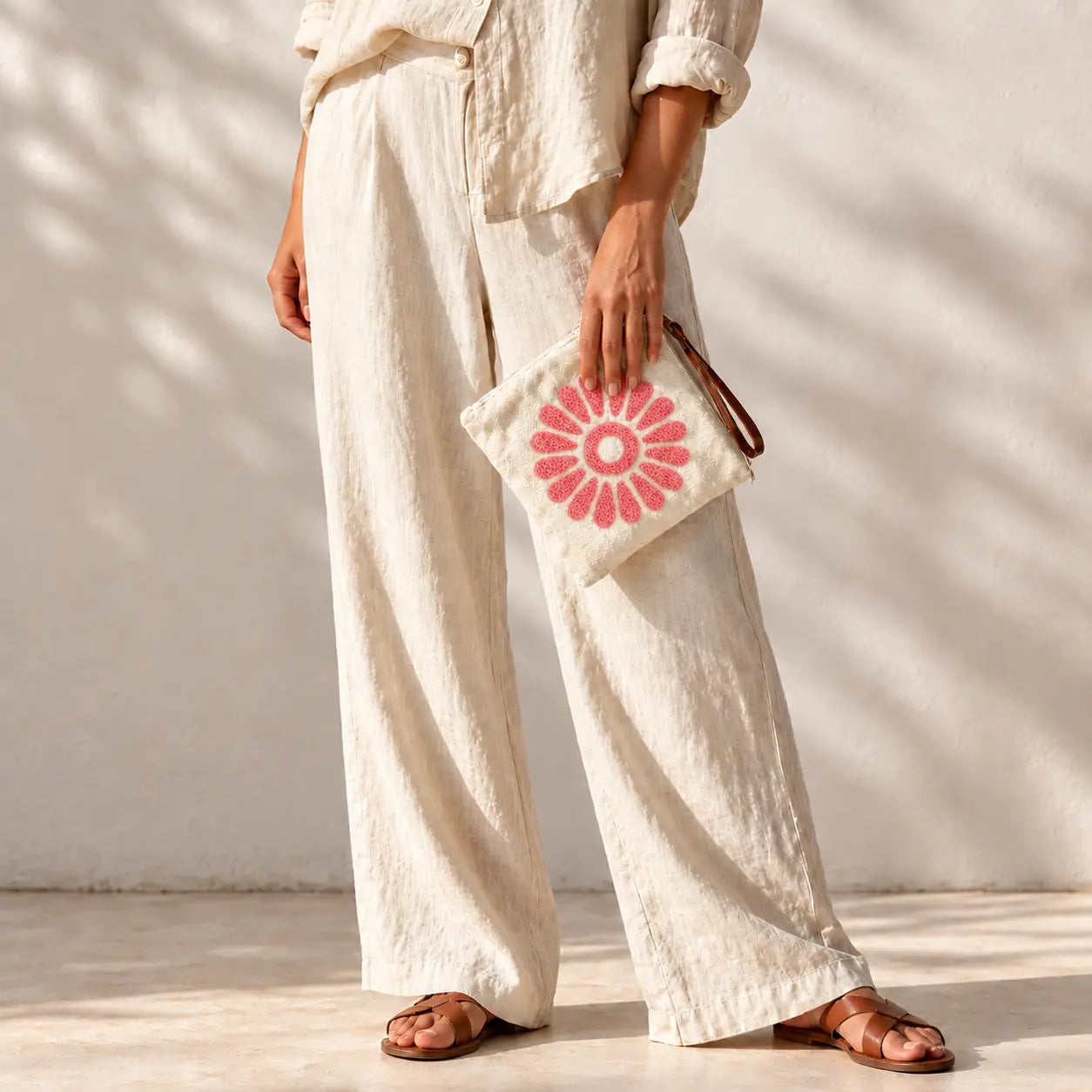 Pochette artisanale – Fleur Rose
